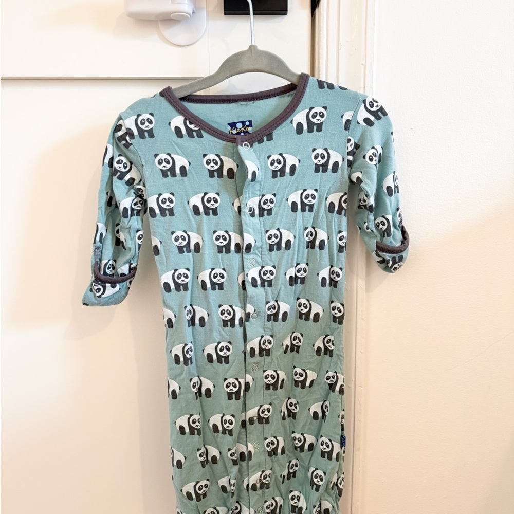 Kickee Pants Panda Print Kids Pajamas - Green